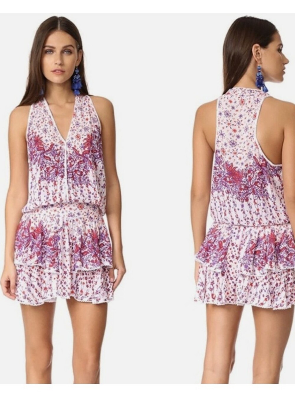 Poupette St. Barth Jolie Sleeveless Tiered Mini Dress Small
